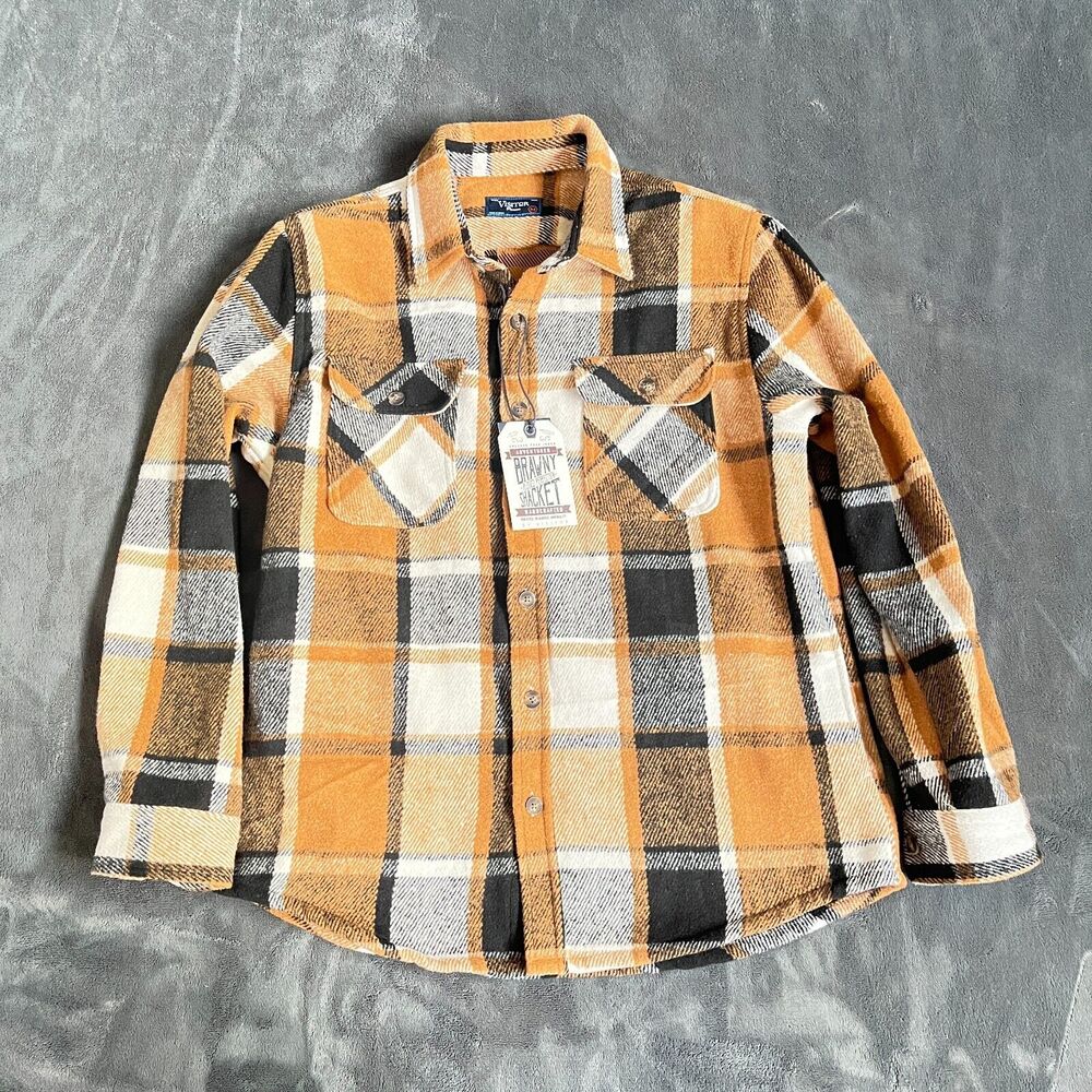 Visitor Premium Button Up Brown Tan Plaid Collared Shacket Men's Size M